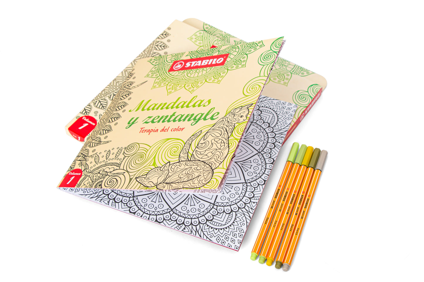 LIBRO DE MANDALAS Y ZENTANGLE STABILO VOLUMEN 1 + 5 FINE PEN STABILO POINT 88