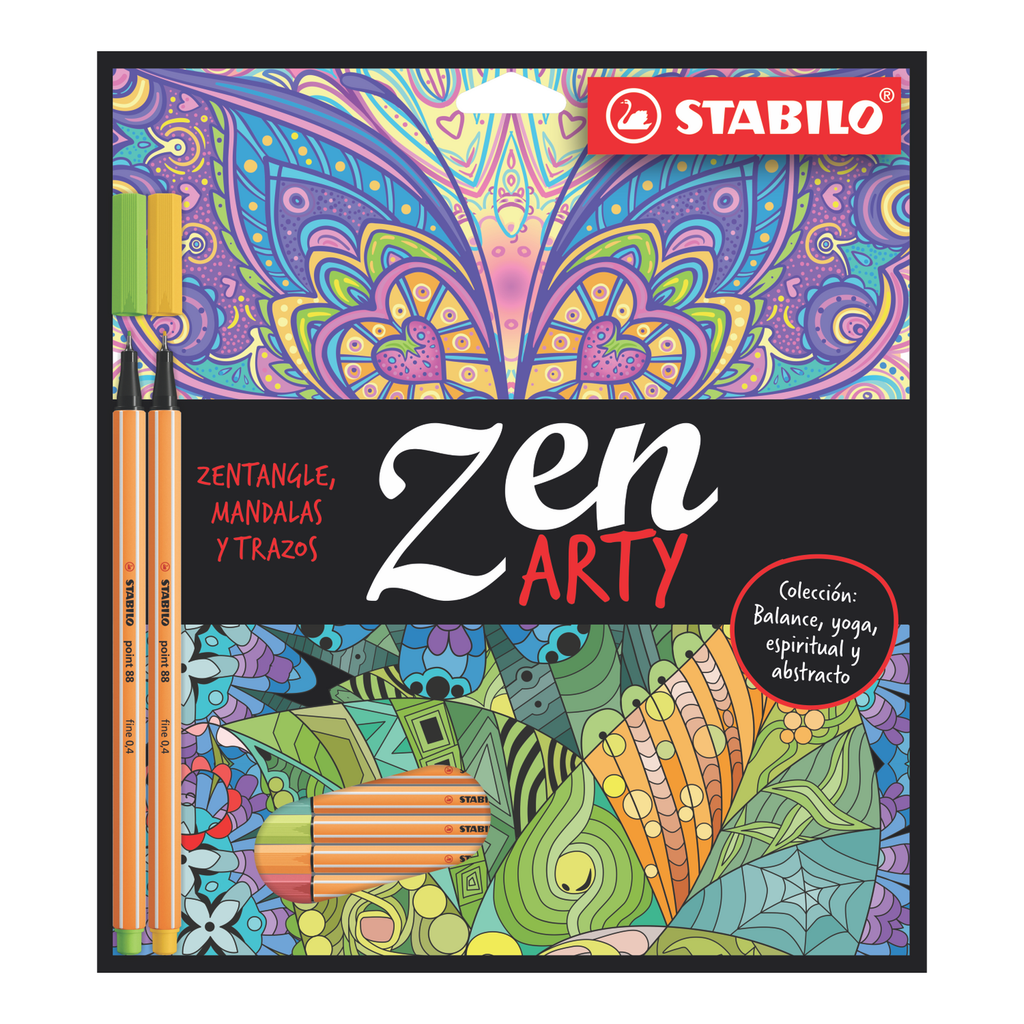 LIBRO DE MANDALAS ZEN ARTY STABILO + 5 FINE PEN STABILO POINT 88