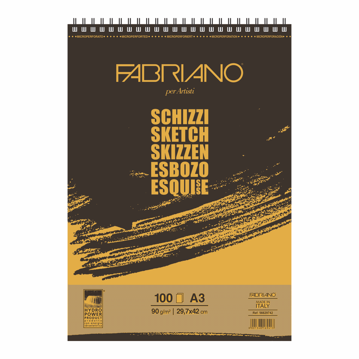 BLOCK DE BOCETADO SKETCH BOOK SCHIZZI FABRIANO A4 ESPIRALADO 90 GRAMOS
