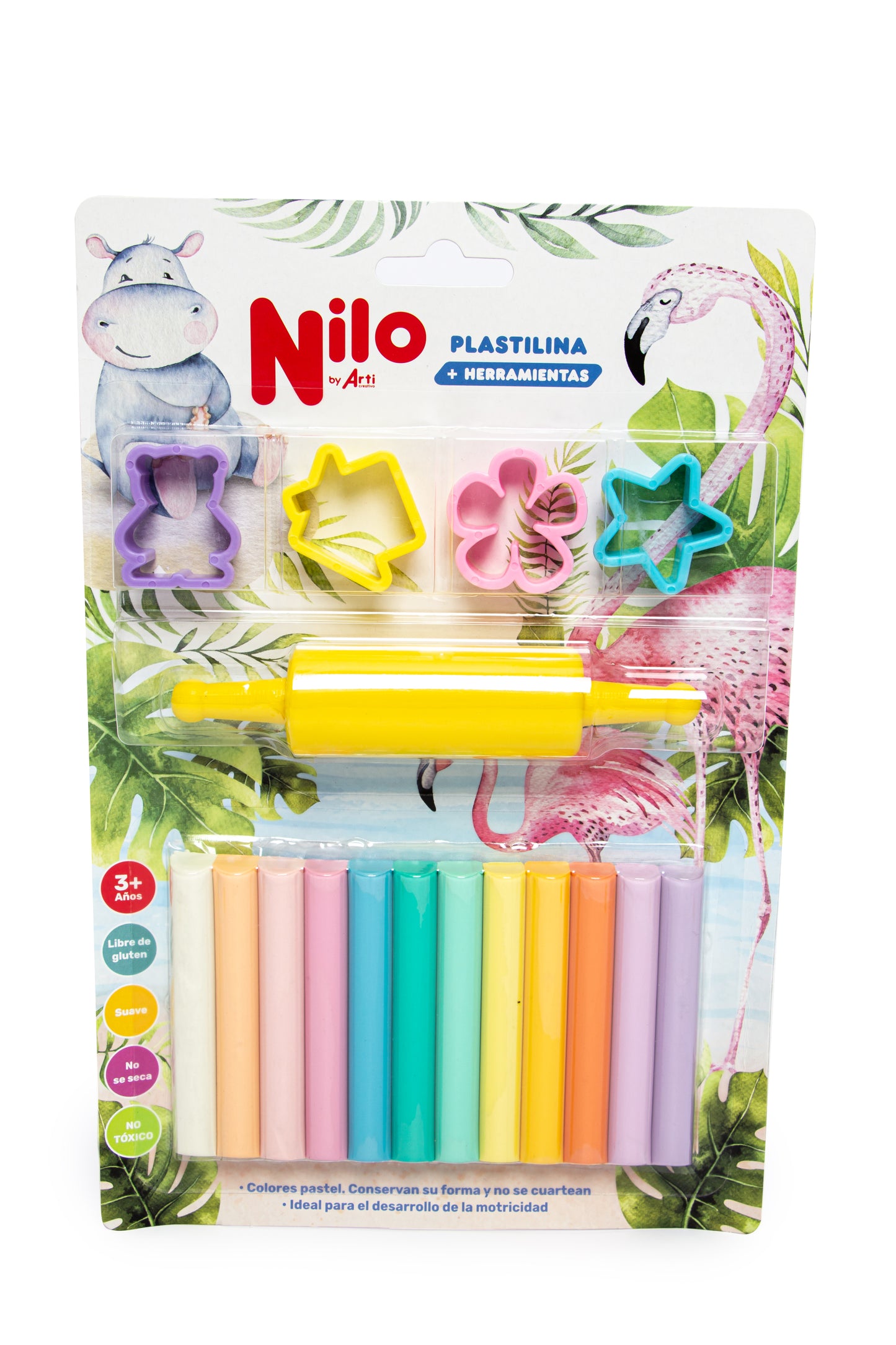 PLASTILINA PASTEL NILO - BLISTER X 12UND. + 4 MOLDES + 1 RODILLO