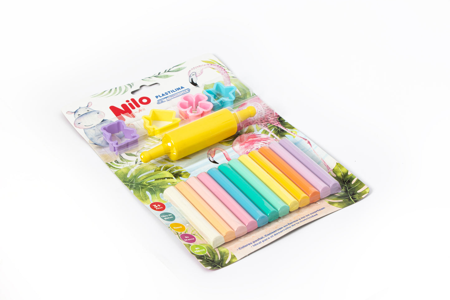 PLASTILINA PASTEL NILO - BLISTER X 12UND. + 4 MOLDES + 1 RODILLO