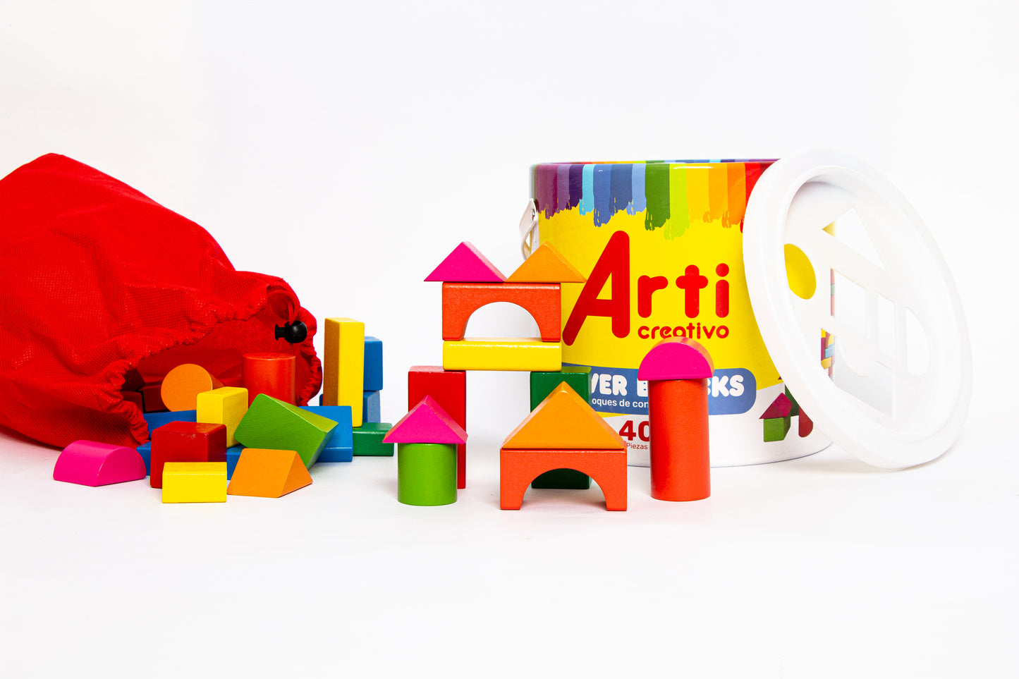 JUEGO DE CONSTRUCCION EN MADERA "TOWER BLOCKS" X 40 PZAS. ARTI CREATIVO.