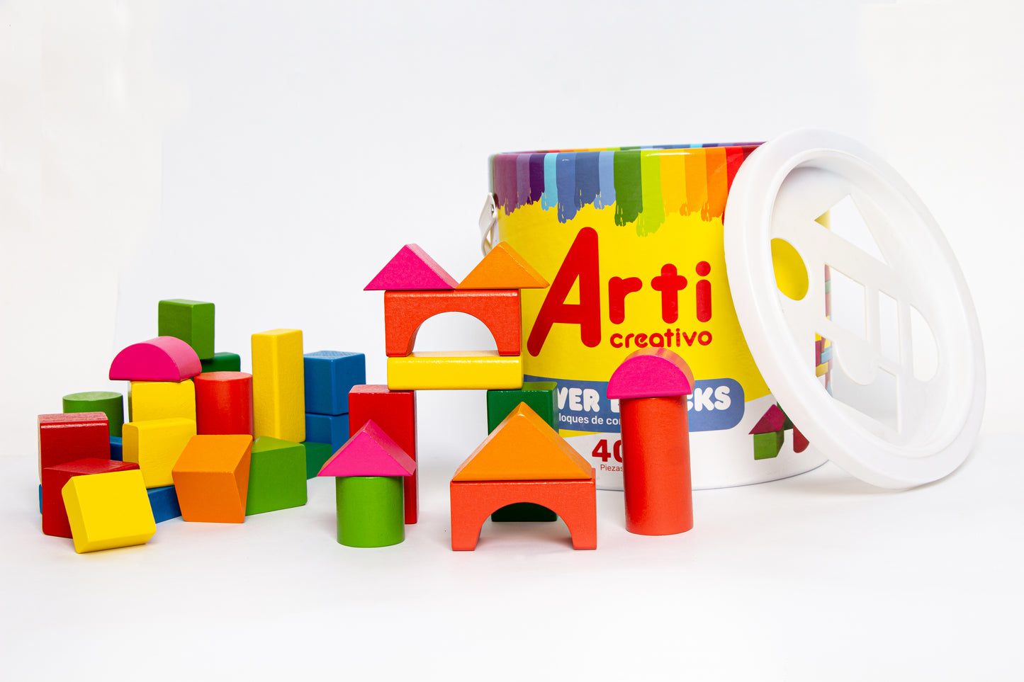 JUEGO DE CONSTRUCCION EN MADERA "TOWER BLOCKS" X 40 PZAS. ARTI CREATIVO.