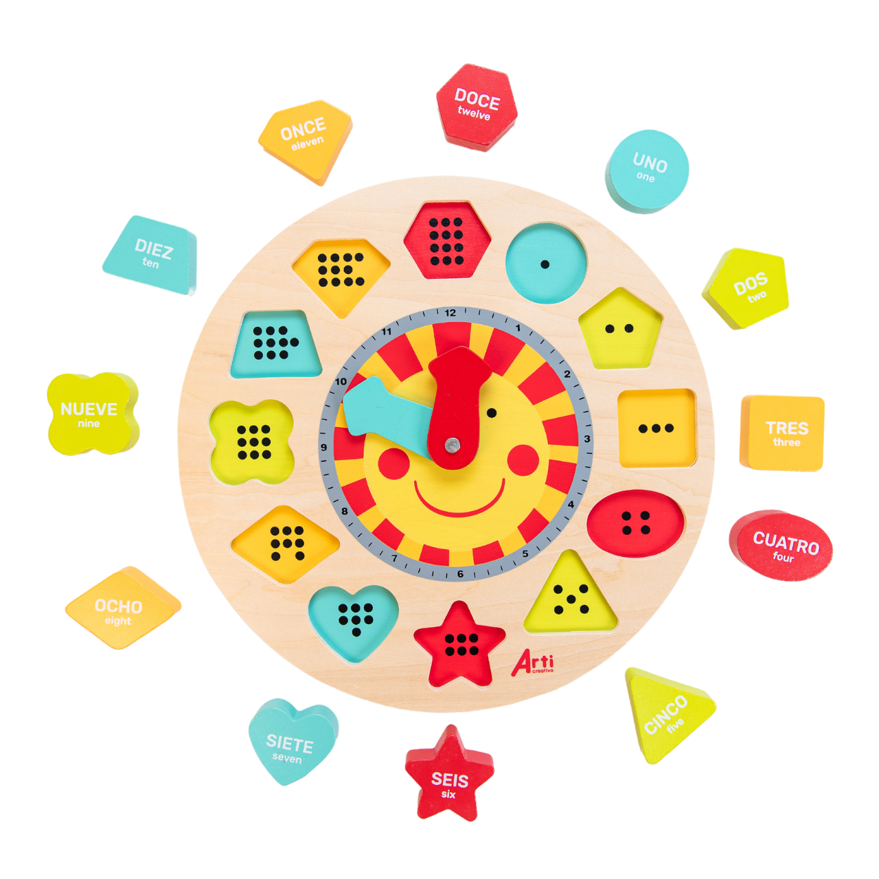 JUEGO EDUCATIVO DE ENCAJE RELOJ BILINGÜE X 12 PZAS. ARTI CREATIVO
