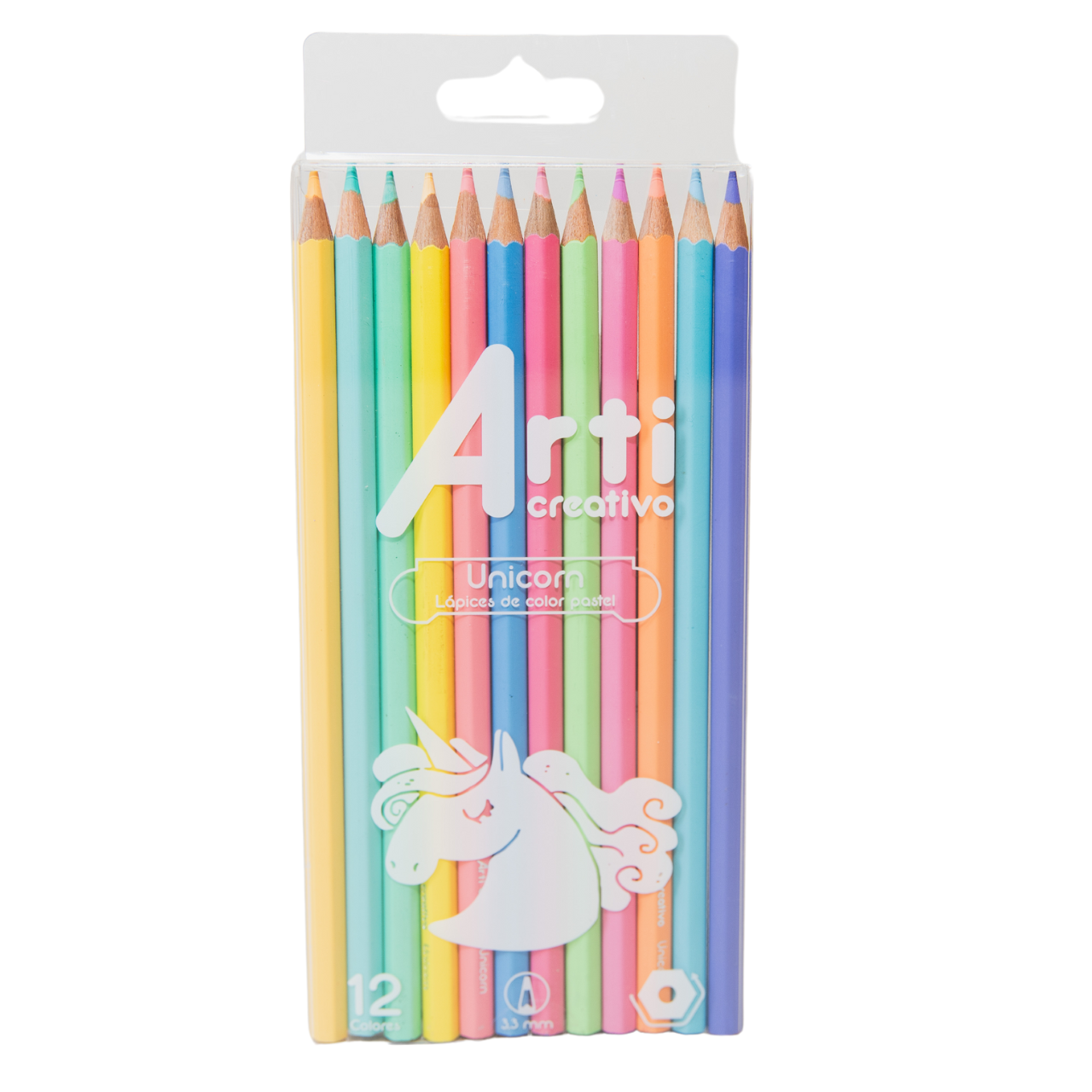 LÁPICES DE COLOR PASTEL "UNICORN" X 12 UND. ARTI CREATIVO