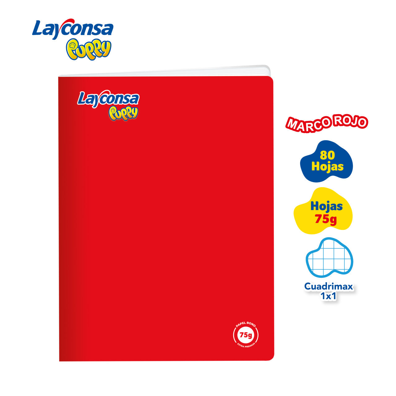 Cuad. Grap. 1x1 c/mco rojo 80 H. Layconsa Puppy - Rojo