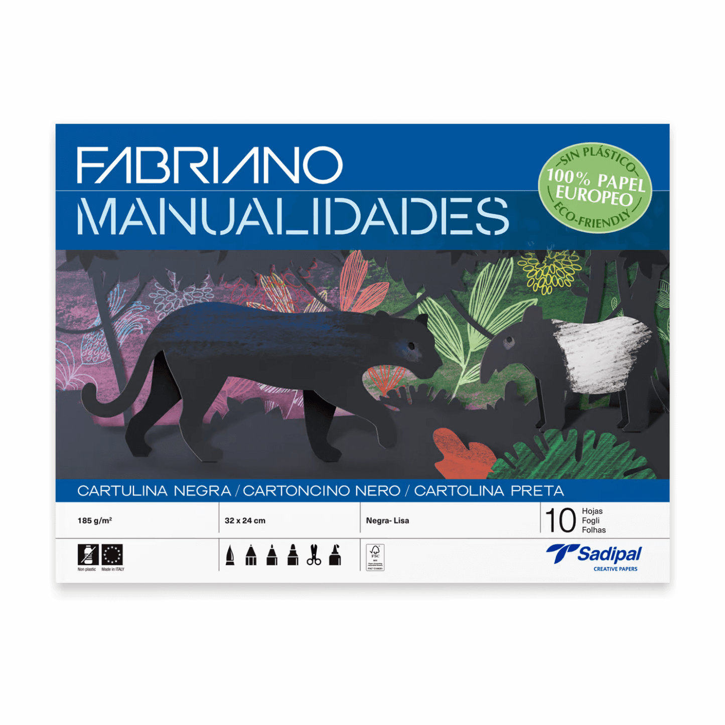BLOCK SADIPAL CARTULINA NEGRA X 10 HJS 100% PAPEL EUROPEO