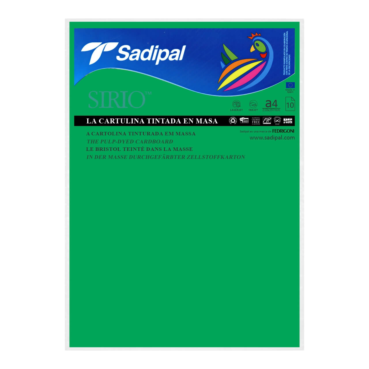 CARTULINA SADIPAL A4 VERDE INTENSO X 10 HJS.