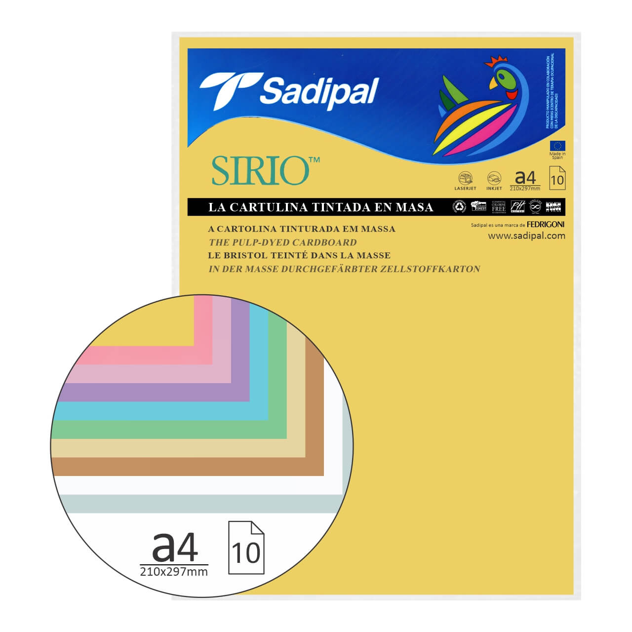 CARTULINA SADIPAL A4 COLORES PÁLIDOS SURTIDOS X 10 HJS.