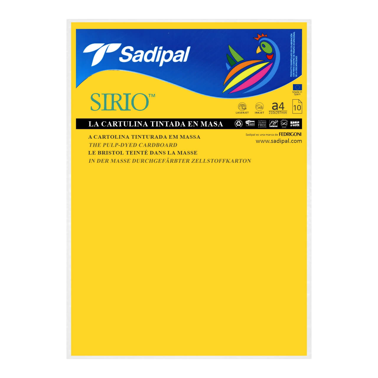 CARTULINA SADIPAL A4 AMARILLO INTENSO X 10 HJS.