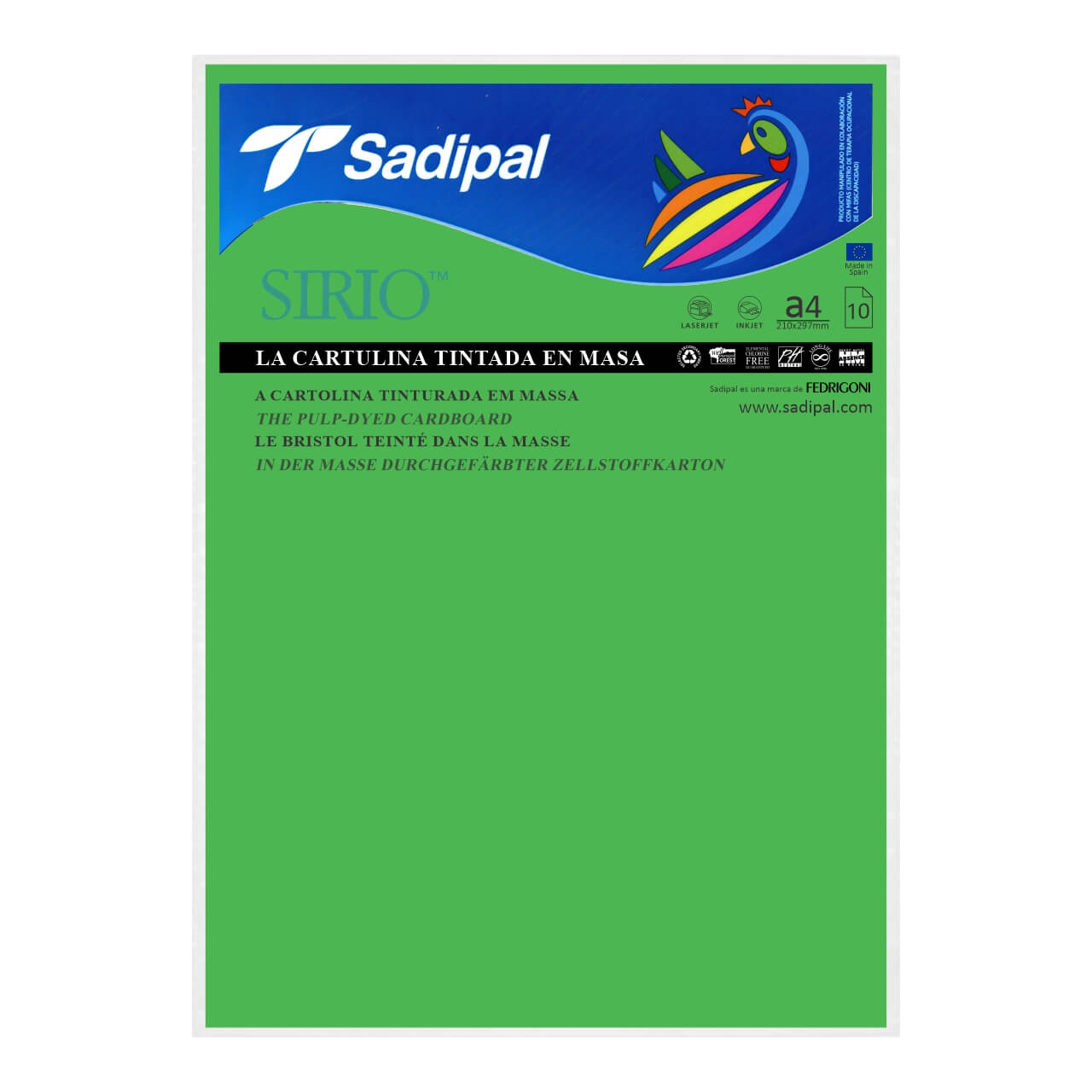 CARTULINA SADIPAL A4 VERDE MALAQUITA X 10 HJS.