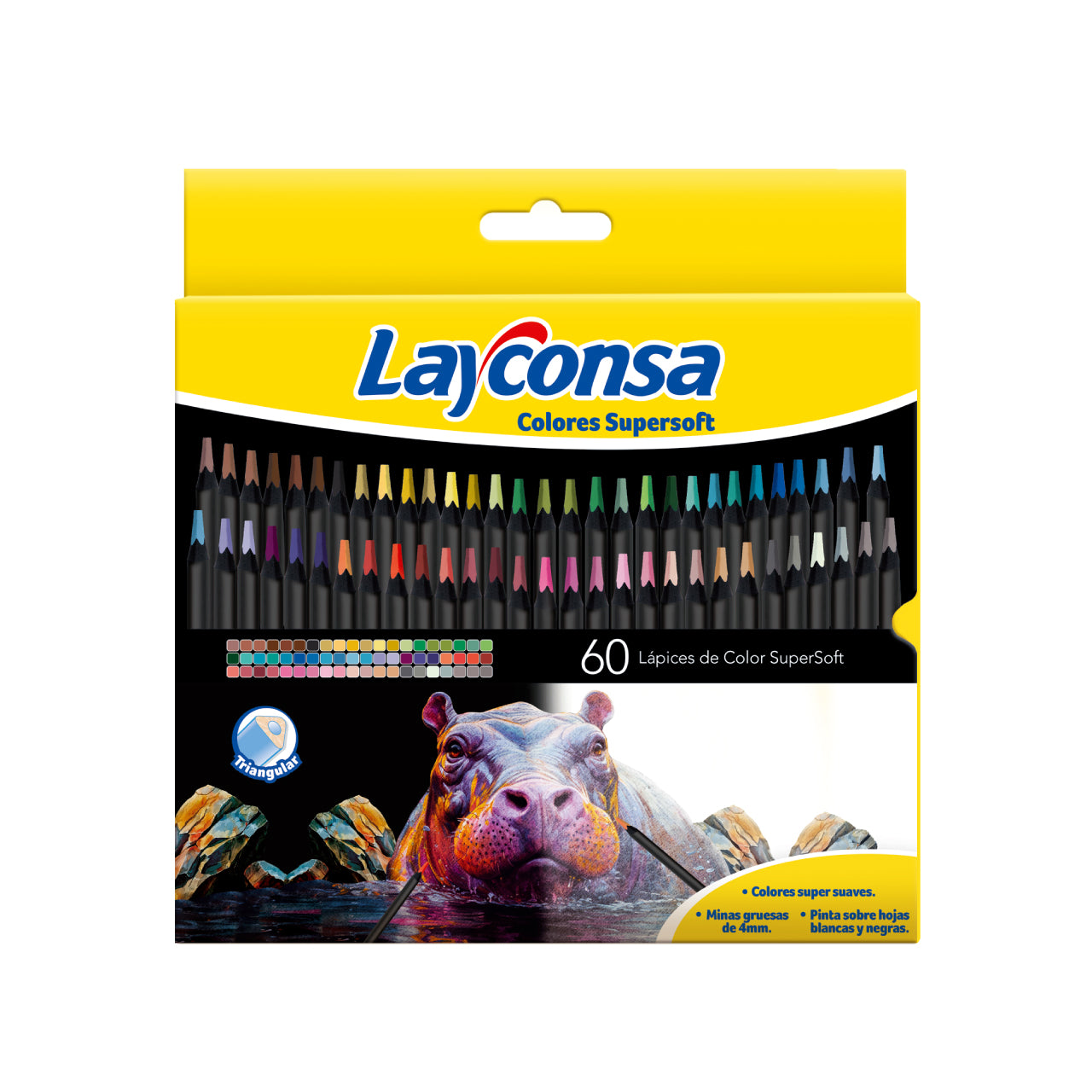 Lápiz Color Largos Layconsa Super Soft x 60, mina 4mm.