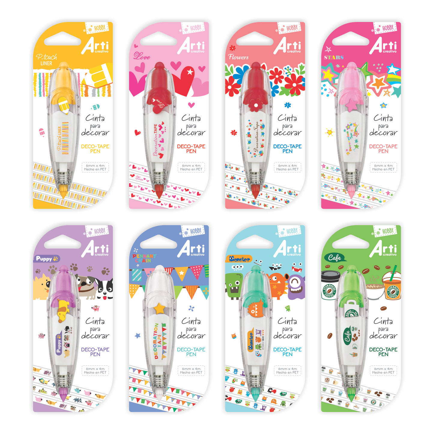 CINTA DECORATIVA "DECO TAPE PEN" ARTI CREATIVO CAJA X 8 UNDS.