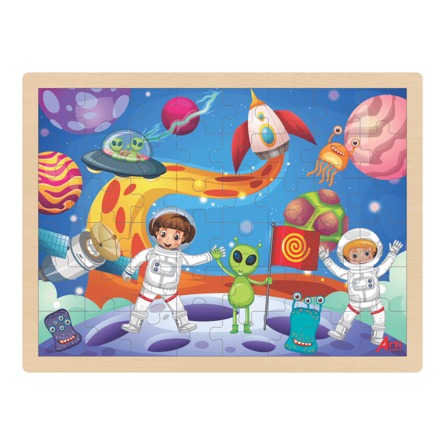 ROMPECABEZAS EN MADERA "VIAJE ESPACIAL" X 48 PZAS. ARTI CREATIVO