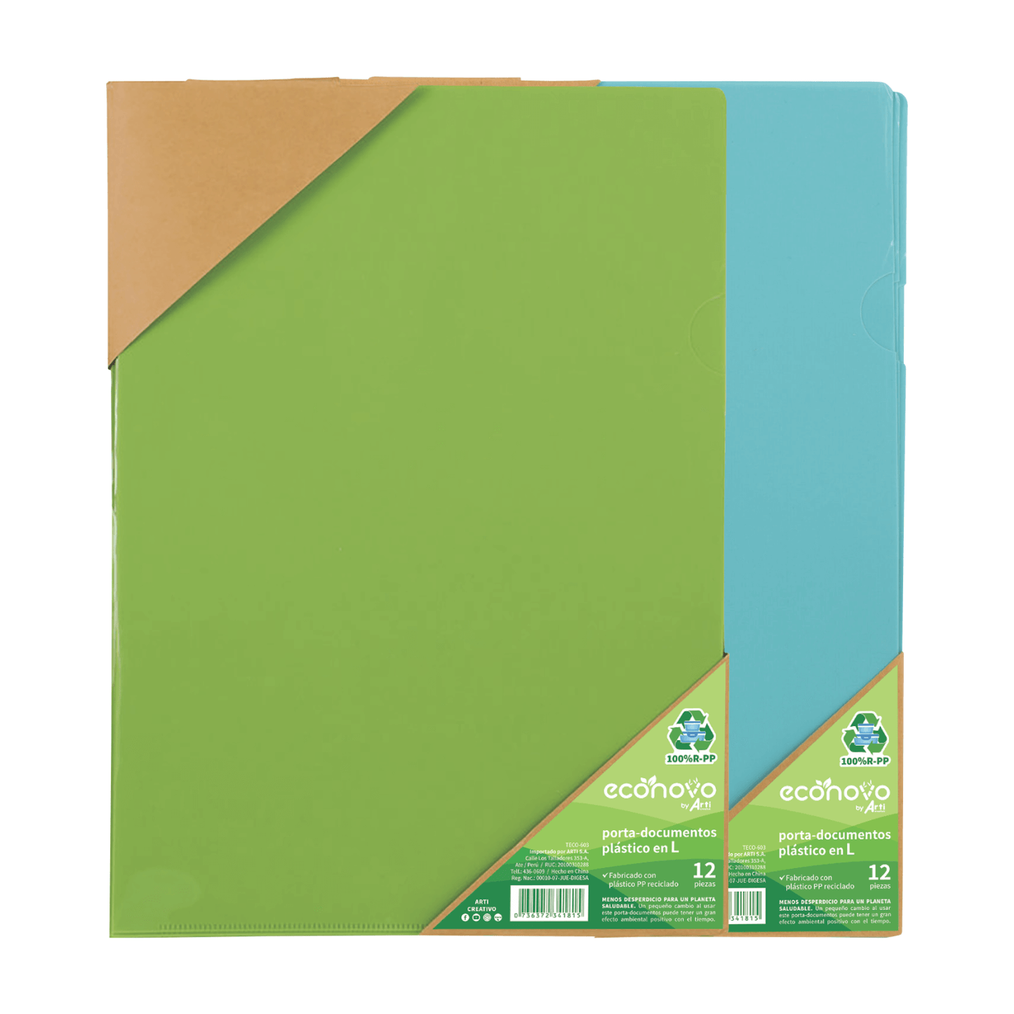 PORTA-DOCUMENTOS PLÁSTICO EN L "ECONOVO" X 12 UND. SURTIDAS