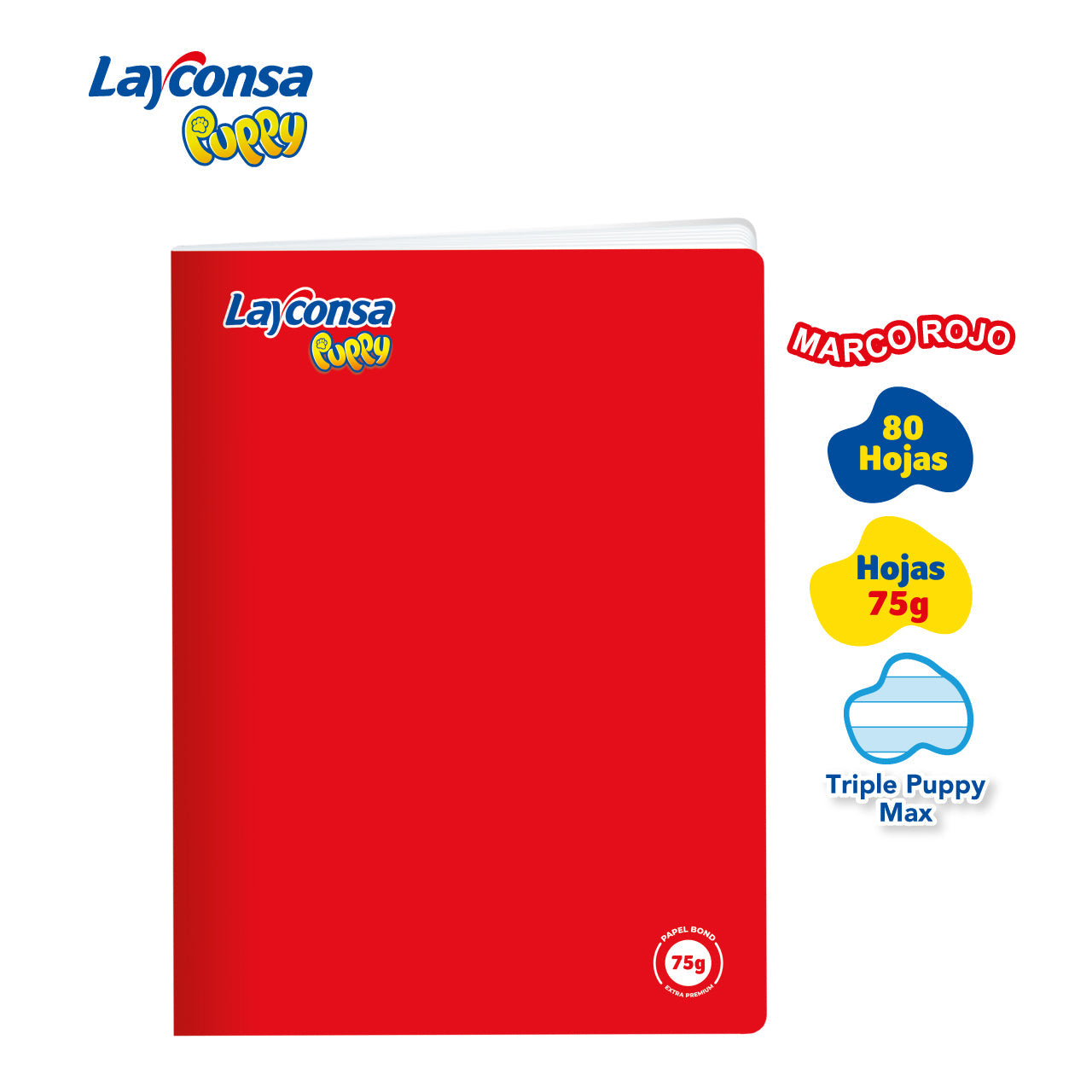 Cuad. Grap. Triple Max c/mco rojo 80 H. Layconsa Puppy - Rojo