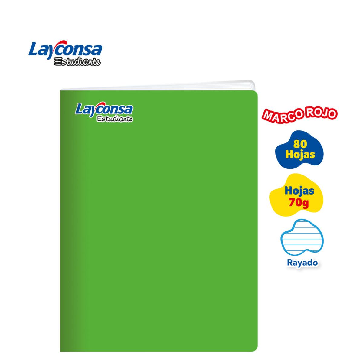 CUADERNO RAYADO LAYCONSA ESTUDIANTE A4 MARCO ROJO 80 HOJAS