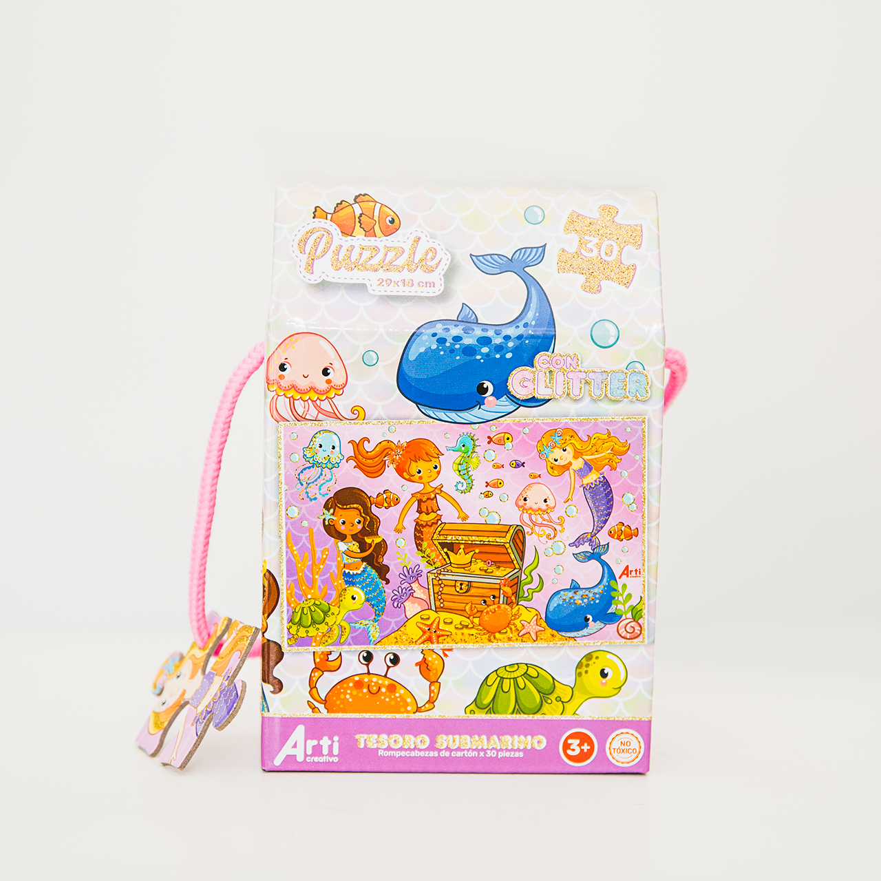 ROMPECABEZAS DE REGALO GLITTER "TESORO SUBMARINO" X 30 PZAS. ARTI CREATIVO