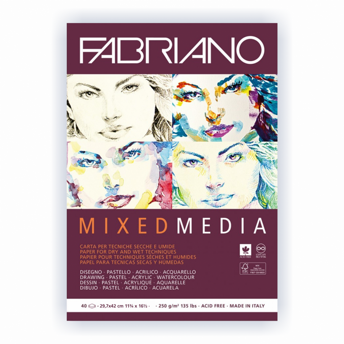 BLOCK MIX MEDIA FABRIANO 40 HOJAS 250 GRAMOS