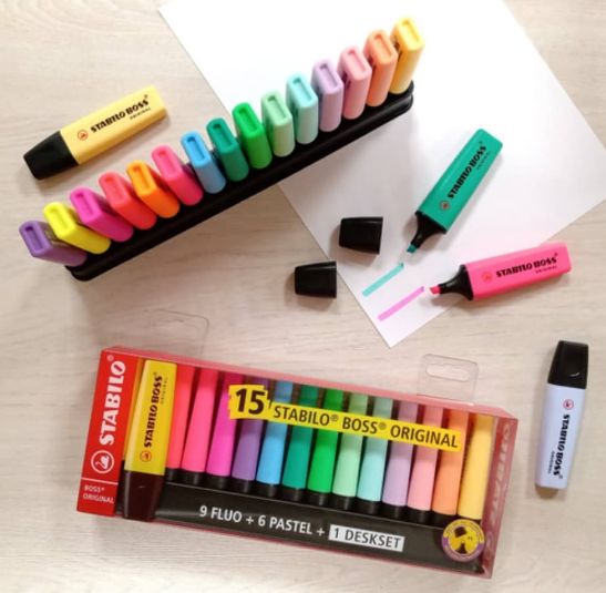 RESALTADORES STABILO "BOSS DESKSET" X 15 UND.