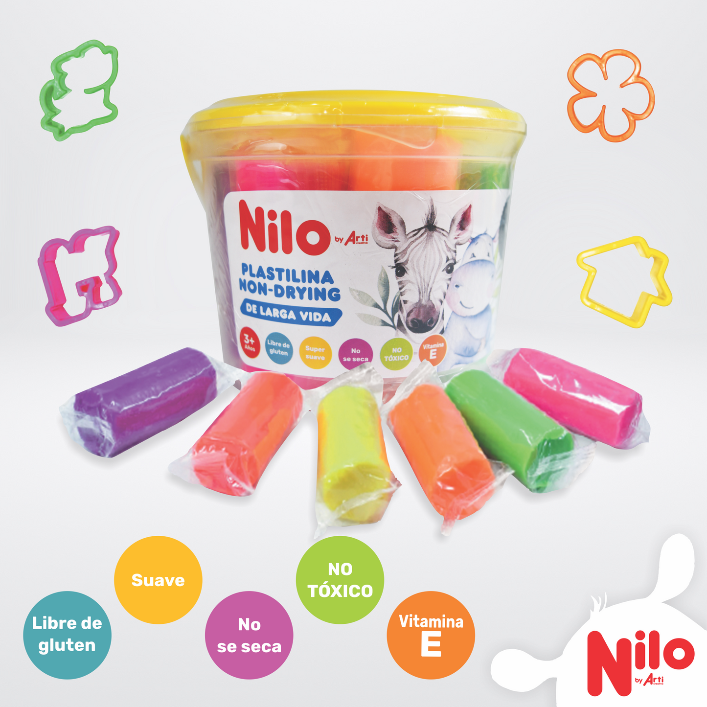 BALDE DE PLASTILINAS NILO NON-DRYING X 6 UND. + 4 CORTADORES