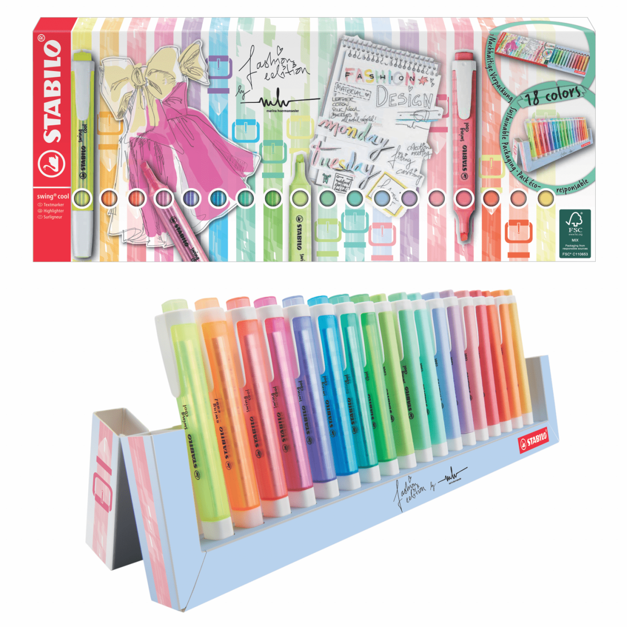 RESALTADORES STABILO "SWING COOL" DESKSET X 18 UND.