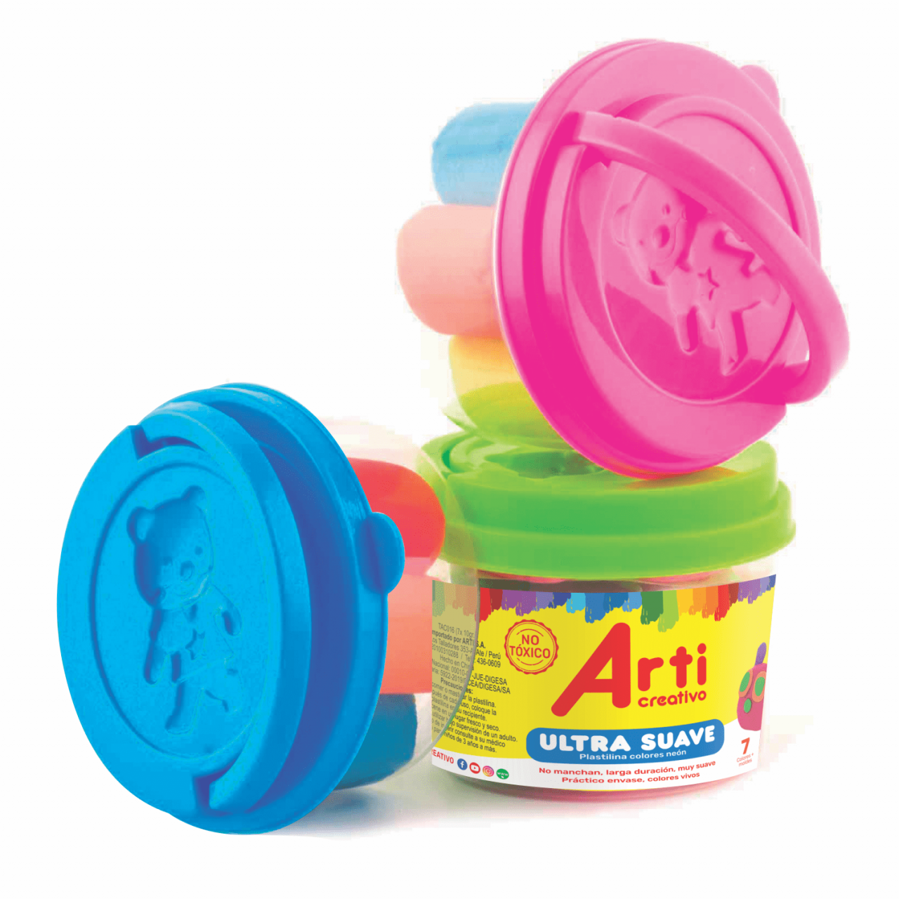 PLASTILINA ULTRA SUAVE NEON - MINI POTE X 7 UND. ARTI CREATIVO