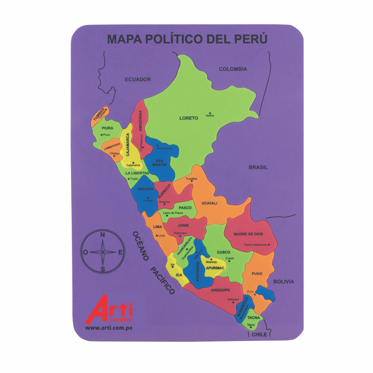 JUEGO DE ENCAJE EN GOMA EVA "MAPA POLÍTICO DEL PERÚ" - ARTI CREATIVO