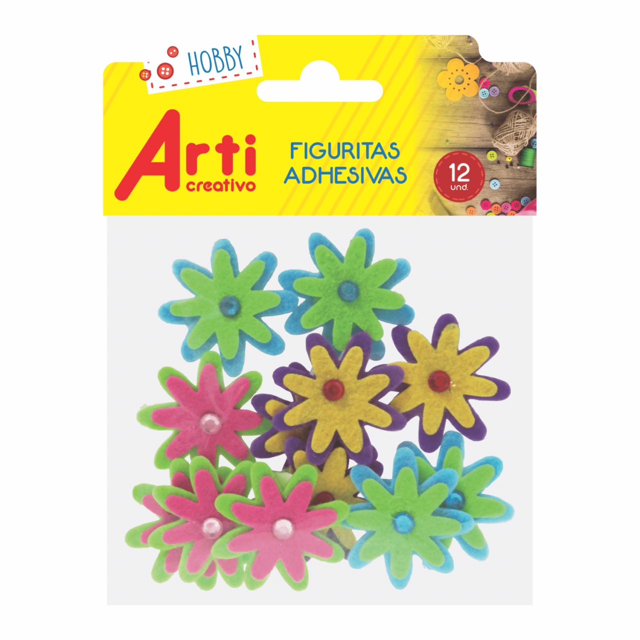 FIGURAS ADHESIVAS "MINIFLORES" X 12 UND. ARTI CREATIVO