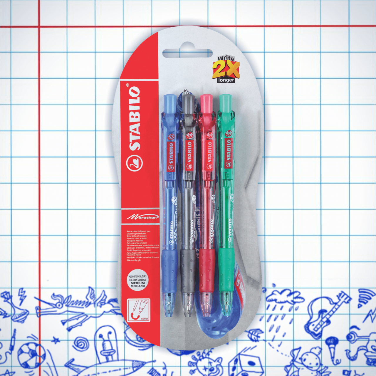 LAPICEROS STABILO "MARATHON" - BLISTER X 4 UND.