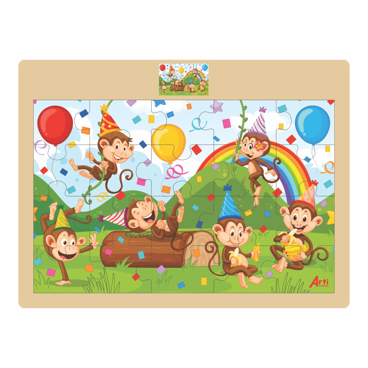 ROMPECABEZAS EN MADERA "MONKEY PARTY" X 20 PZAS. ARTI CREATIVO