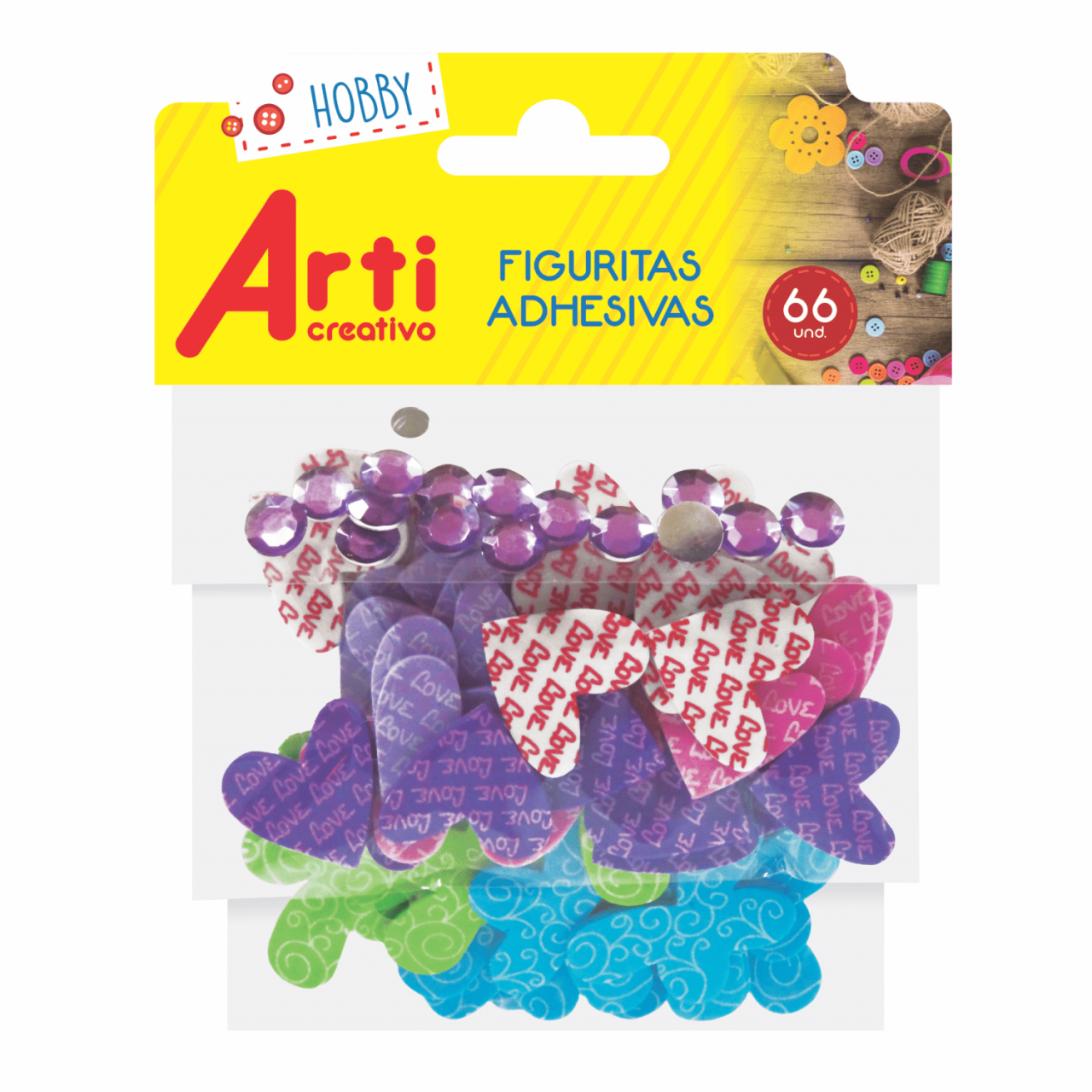 FIGURAS ADHESIVAS "MARIPOSAS Y CORAZONES" X 66 UND. ARTI CREATIVO