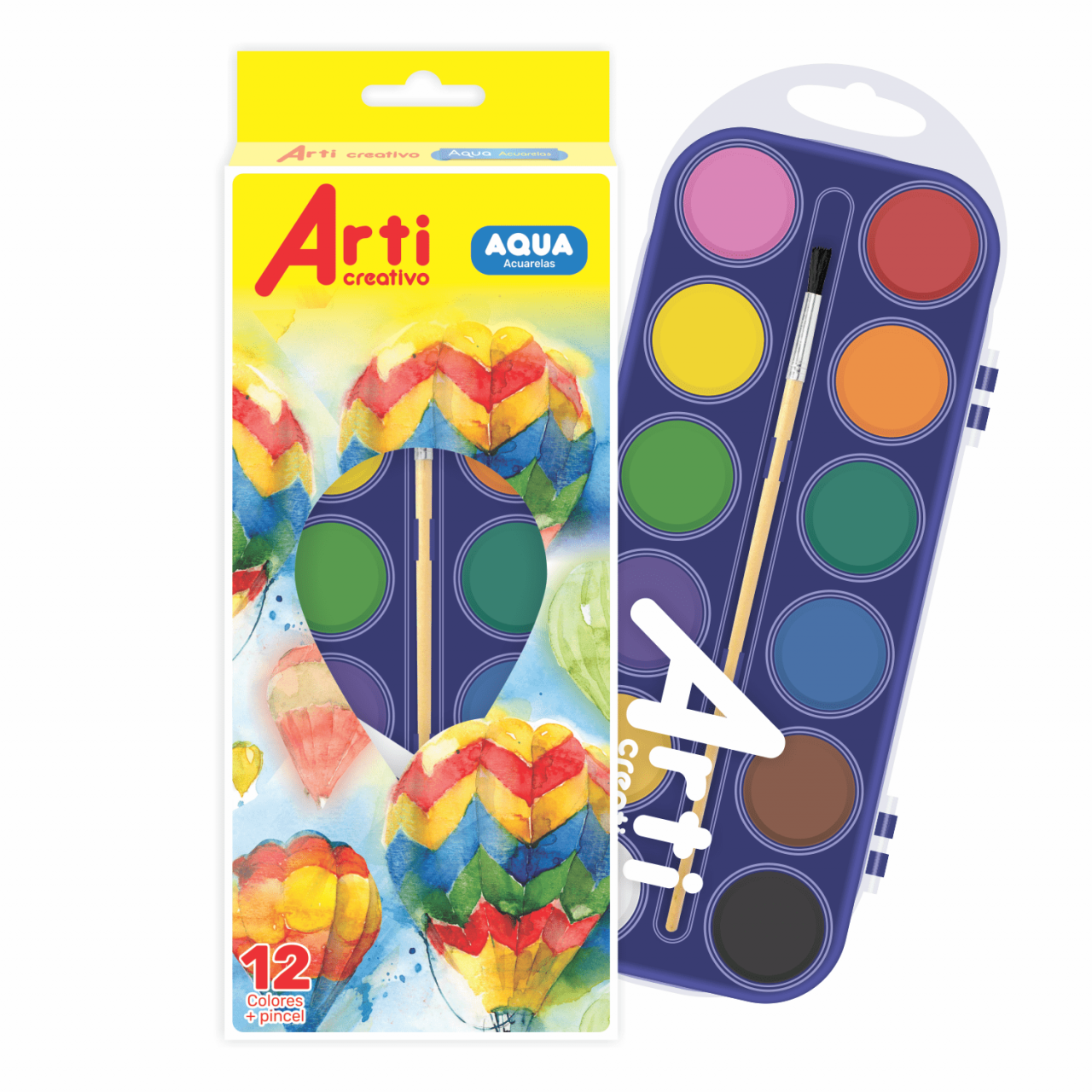 SET ACUARELAS "ACQUA" X 12 COLORES + 1 PINCEL - ARTI CREATIVO