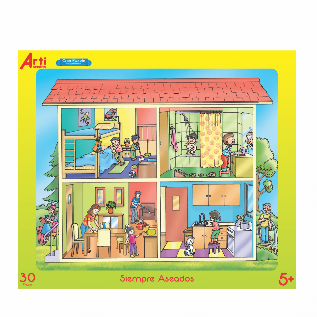 ROMPECABEZAS DE CARTON CON BASE PARA COLOREAR Y PINTAR "SIEMPRE ASEADOS" X 30 PIEZAS". ARTI CREATIVO