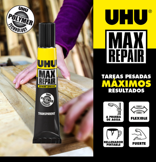 PEGAMENTO EXTREMADAMENTE FUERTE UHU "MAX REPAIR" X 8 GR.