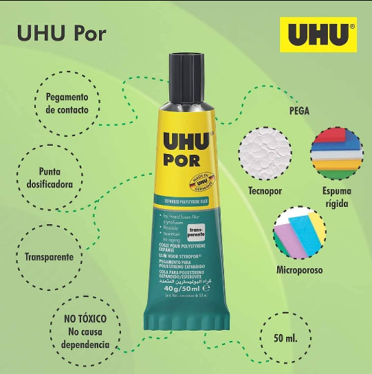 PEGAMENTO PARA TECNOPOR UHU "POR" X 50 ML.
