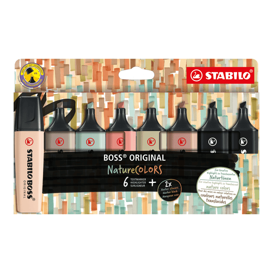 STABILO BOSS ORIGINAL NATURECOLORS X 6 UND. + 2 MARKER BLACK