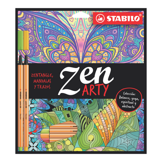 LIBRO DE MANDALAS ZEN ARTY STABILO + 5 FINE PEN STABILO POINT 88