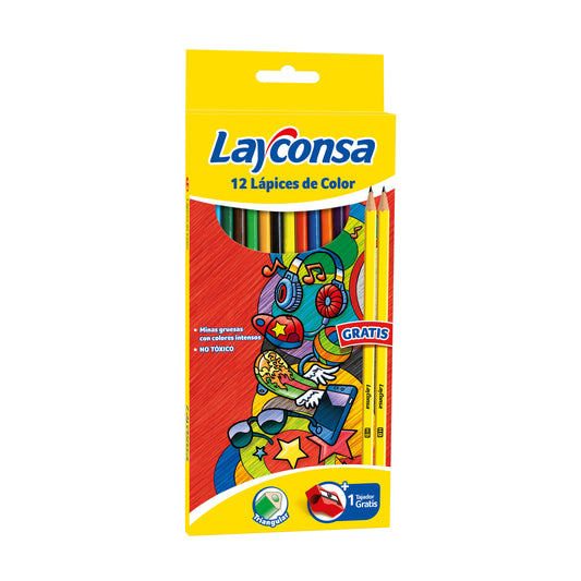 Lápiz Color Layconsa Largos x 12 Triangular