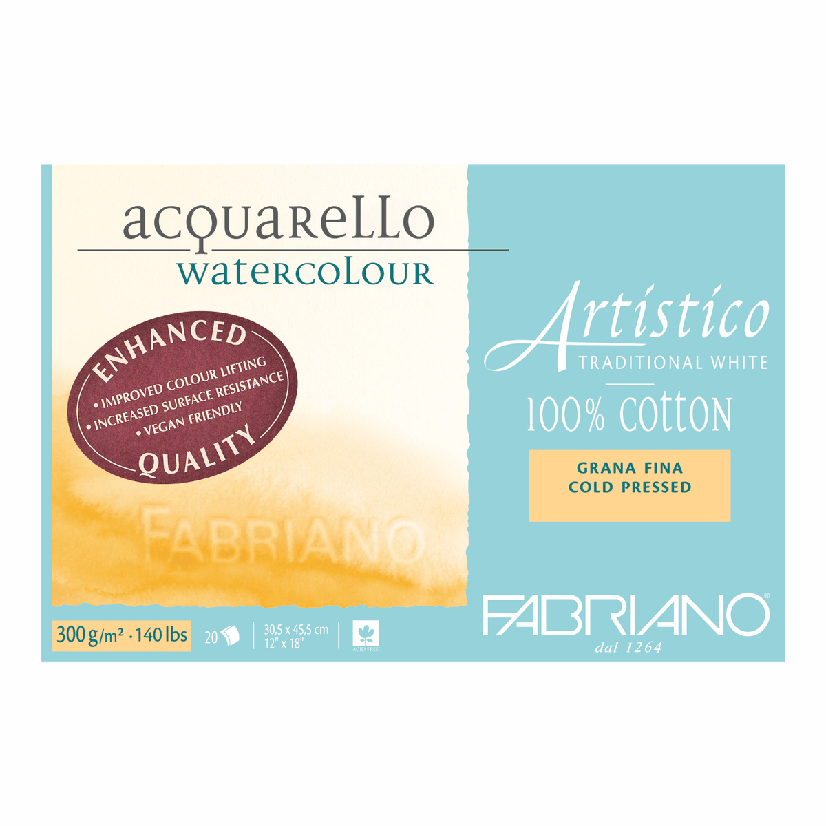 BLOCK WATERCOLOUR 100% ALGODÓN FABRIANO 20 HOJAS 300 GRAMOS