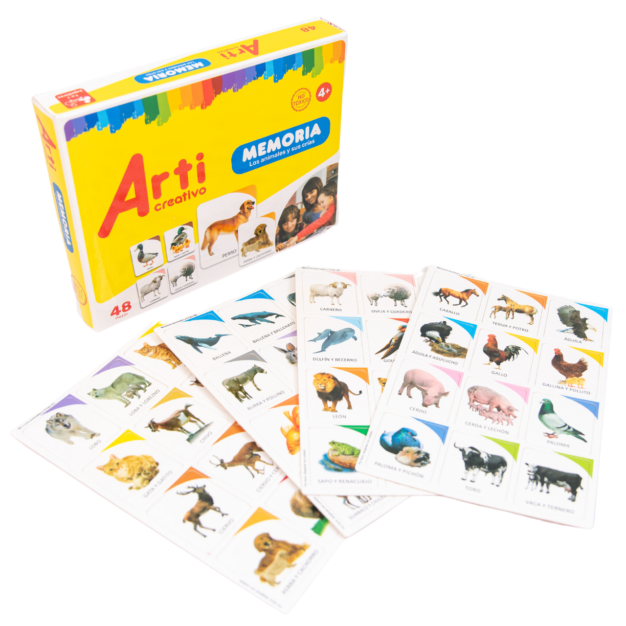 JUEGO DE MEMORIA CON REGLAS "LOS ANIMALES Y SUS CRÍAS" X 48 PZAS. ARTI CREATIVO
