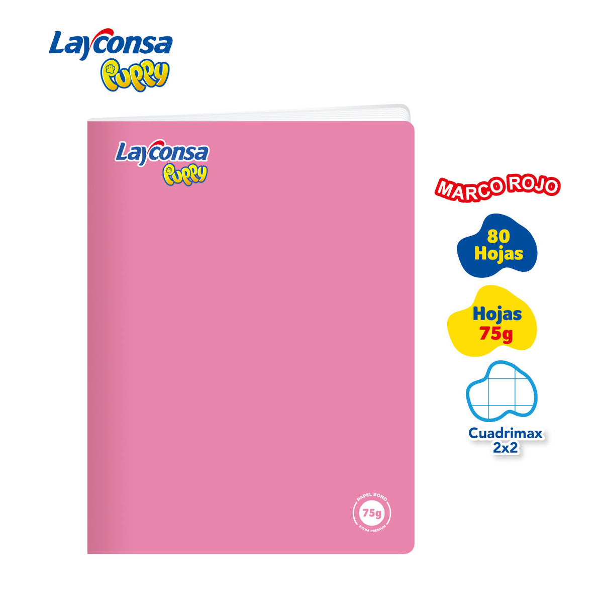 CUADERNO CUADRICULADO 2X2 LAYCONSA PUPPY A4 MARCO ROJO 80 HOJAS