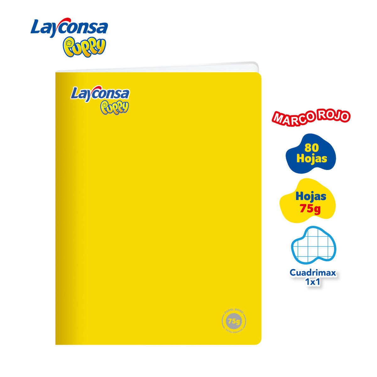 CUADERNO CUADRICULADO 1X1  LAYCONSA PUPPY A4 MARCO ROJO 80 HOJAS
