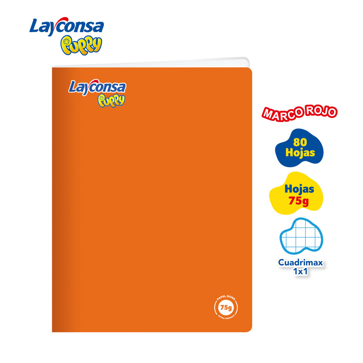 CUADERNO CUADRICULADO 1X1  LAYCONSA PUPPY A4 MARCO ROJO 80 HOJAS