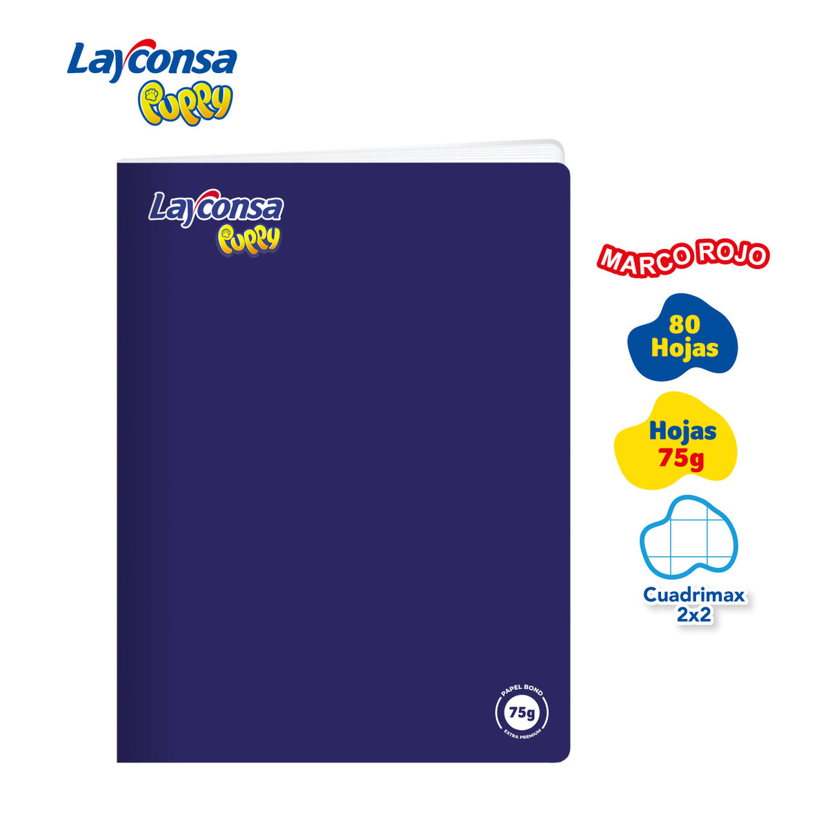 CUADERNO CUADRICULADO 2X2 LAYCONSA PUPPY A4 MARCO ROJO 80 HOJAS