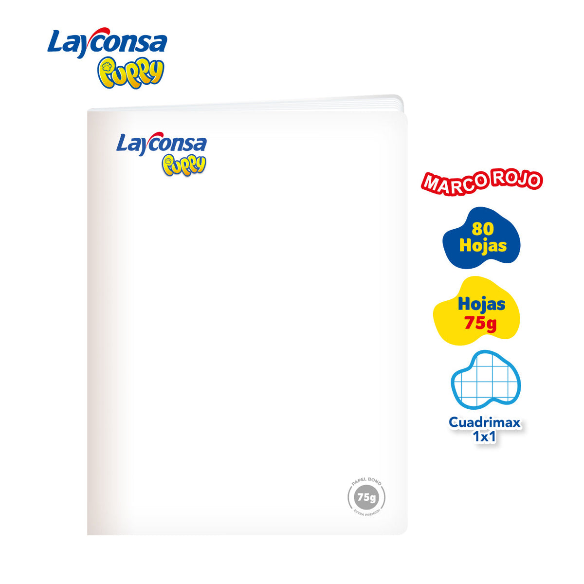 CUADERNO CUADRICULADO 1X1  LAYCONSA PUPPY A4 MARCO ROJO 80 HOJAS