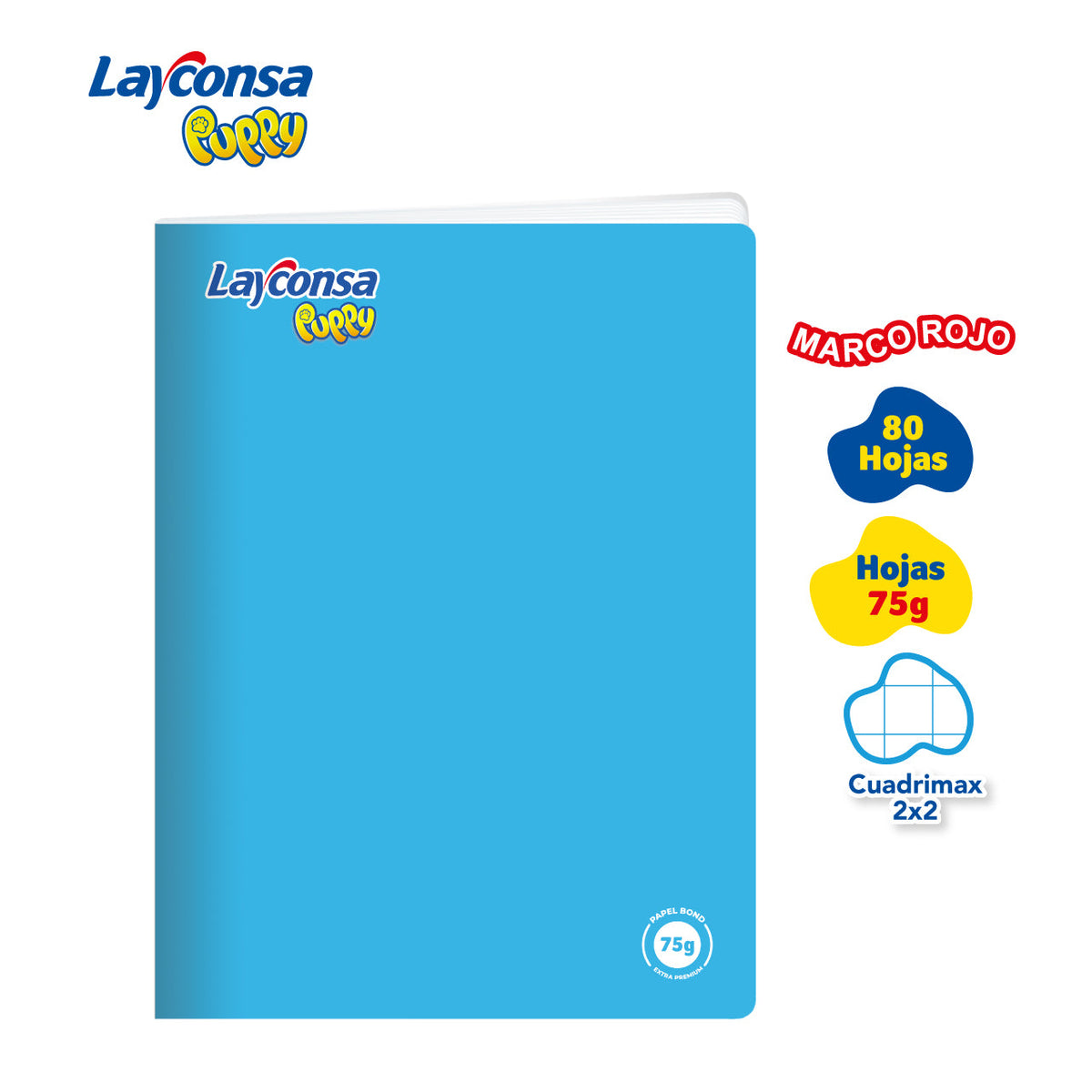 CUADERNO CUADRICULADO 2X2 LAYCONSA PUPPY A4 MARCO ROJO 80 HOJAS