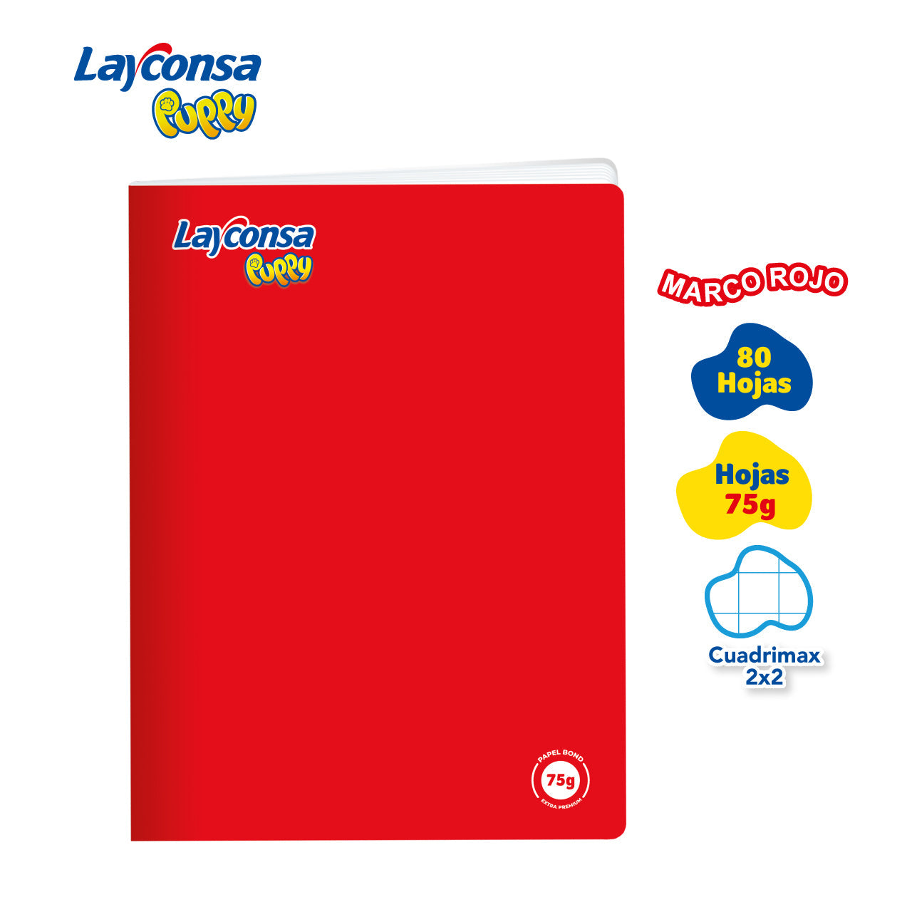 Cuad. Grap. 2x2 c/mco rojo 80 H. Layconsa Puppy - Rojo