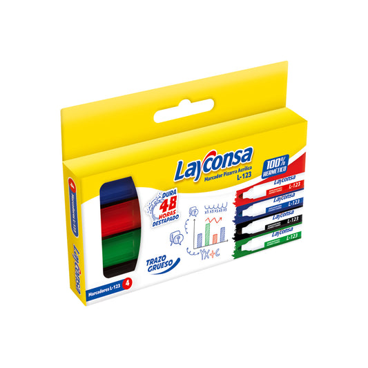 Marcador Pizarra Layconsa L-123 Est. x 4 colores básicos