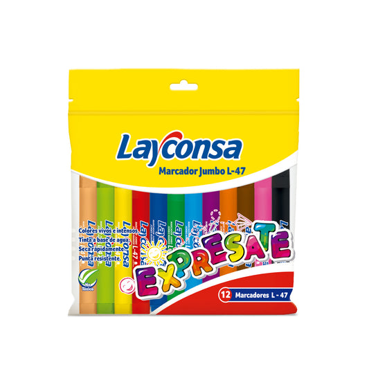 Marcador Layconsa Jumbo L-47 x 12 Colores NT Estuche